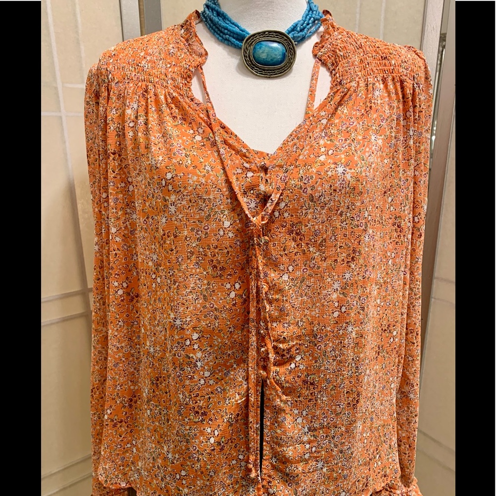 Sold out sold.       Free People LELA blouse in CORAL COMBO - Picture 10 of 12